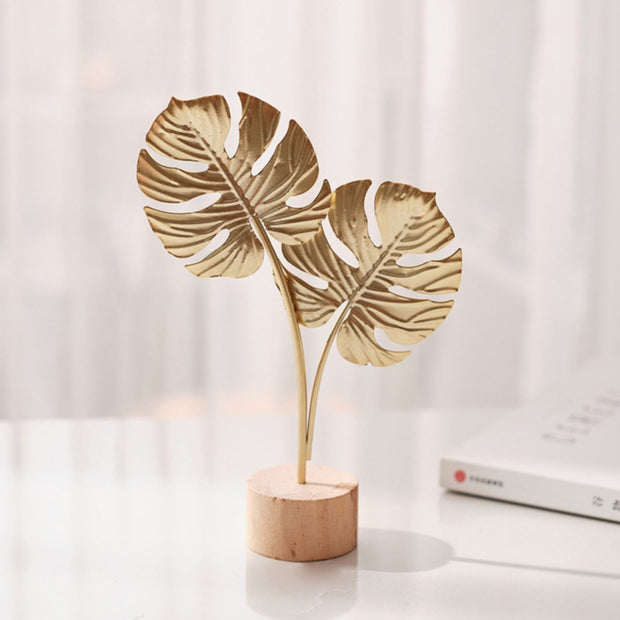 Leaf Decor Metal Golden Leaf Ornaments and Base Modern Simple Gold Leaf Table Sculpture for Living Room Bedroom Bookshelf Desktop Decoratio, Valentines Day Decorations: Desktop Ornament Gold3