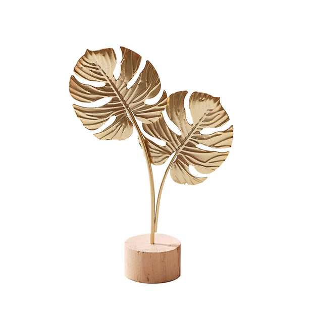 Leaf Decor Metal Golden Leaf Ornaments and Base Modern Simple Gold Leaf Table Sculpture for Living Room Bedroom Bookshelf Desktop Decoratio, Valentines Day Decorations: Desktop Ornament Gold3