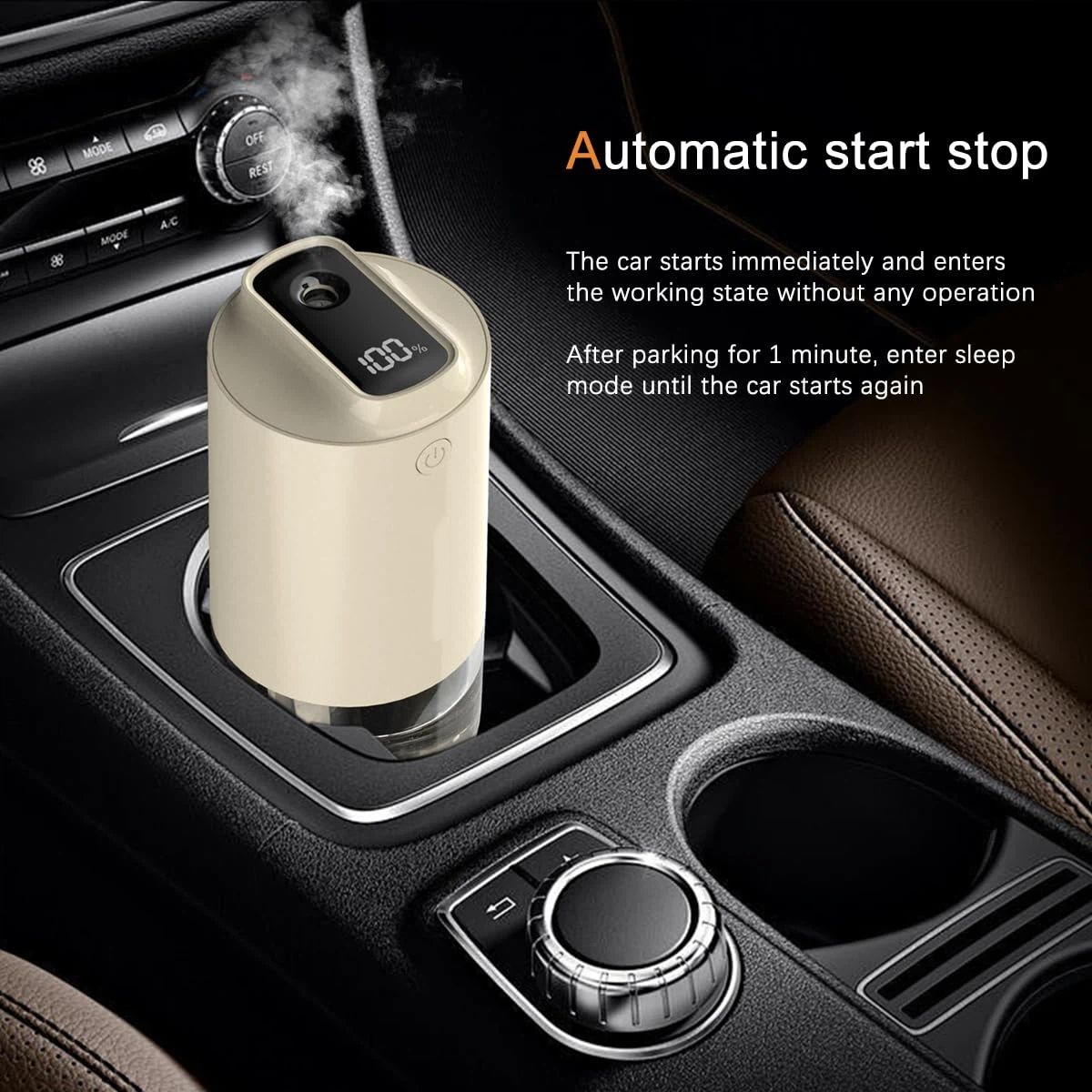 Car Diffuser Car Humidifier Rechargeable Aromatic Essential Oil Diffuser with   and Cold Mist Intelligent Vibration Sensor Suitable for Car (7*15cm,white ) Home and Office