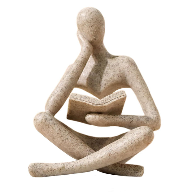 Bookshelf Decor Thinker Statue - Abstract Art Reading Thinker Sculpture Figurine Aesthetic, Modern Home Decoration for Living Room Office Shelves Coffee Table Desk Decor(Beige)8.5*6*11.5cm