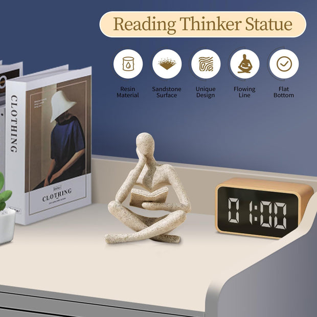 Bookshelf Decor Thinker Statue - Abstract Art Reading Thinker Sculpture Figurine Aesthetic, Modern Home Decoration for Living Room Office Shelves Coffee Table Desk Decor(Beige)8.5*6*11.5cm
