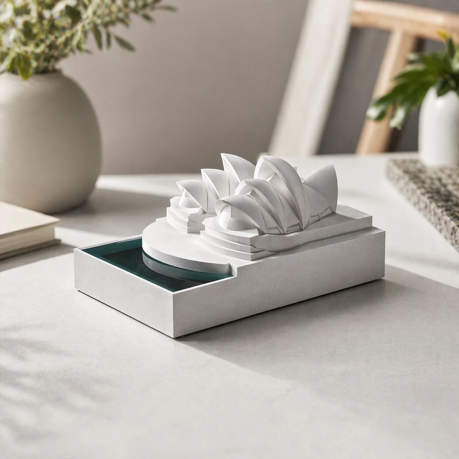 Sydney Opera House Concrete Model - Modern Architectural Sculpture Desktop Decor, Minimalist Cement Statue for Home Office Bookshelf, Unique Travel Souvenir & Housewarming Gift