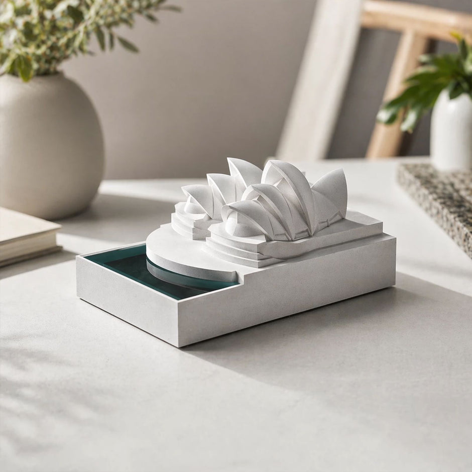 Sydney Opera House Concrete Model - Modern Architectural Sculpture Desktop Decor, Minimalist Cement Statue for Home Office Bookshelf, Unique Travel Souvenir & Housewarming Gift