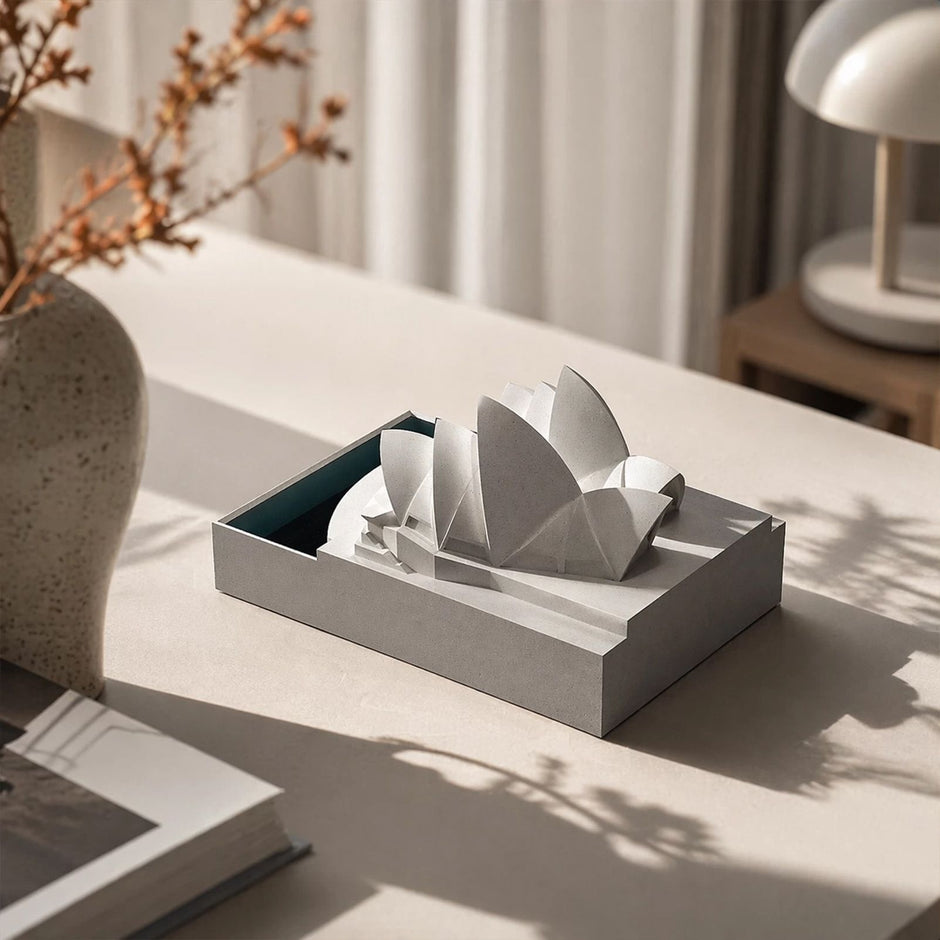 Sydney Opera House Concrete Model - Modern Architectural Sculpture Desktop Decor, Minimalist Cement Statue for Home Office Bookshelf, Unique Travel Souvenir & Housewarming Gift
