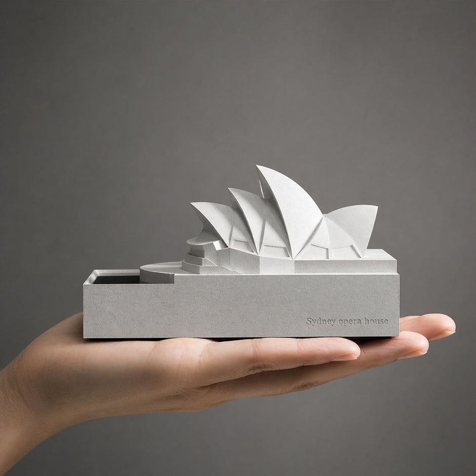 Sydney Opera House Concrete Model - Modern Architectural Sculpture Desktop Decor, Minimalist Cement Statue for Home Office Bookshelf, Unique Travel Souvenir & Housewarming Gift