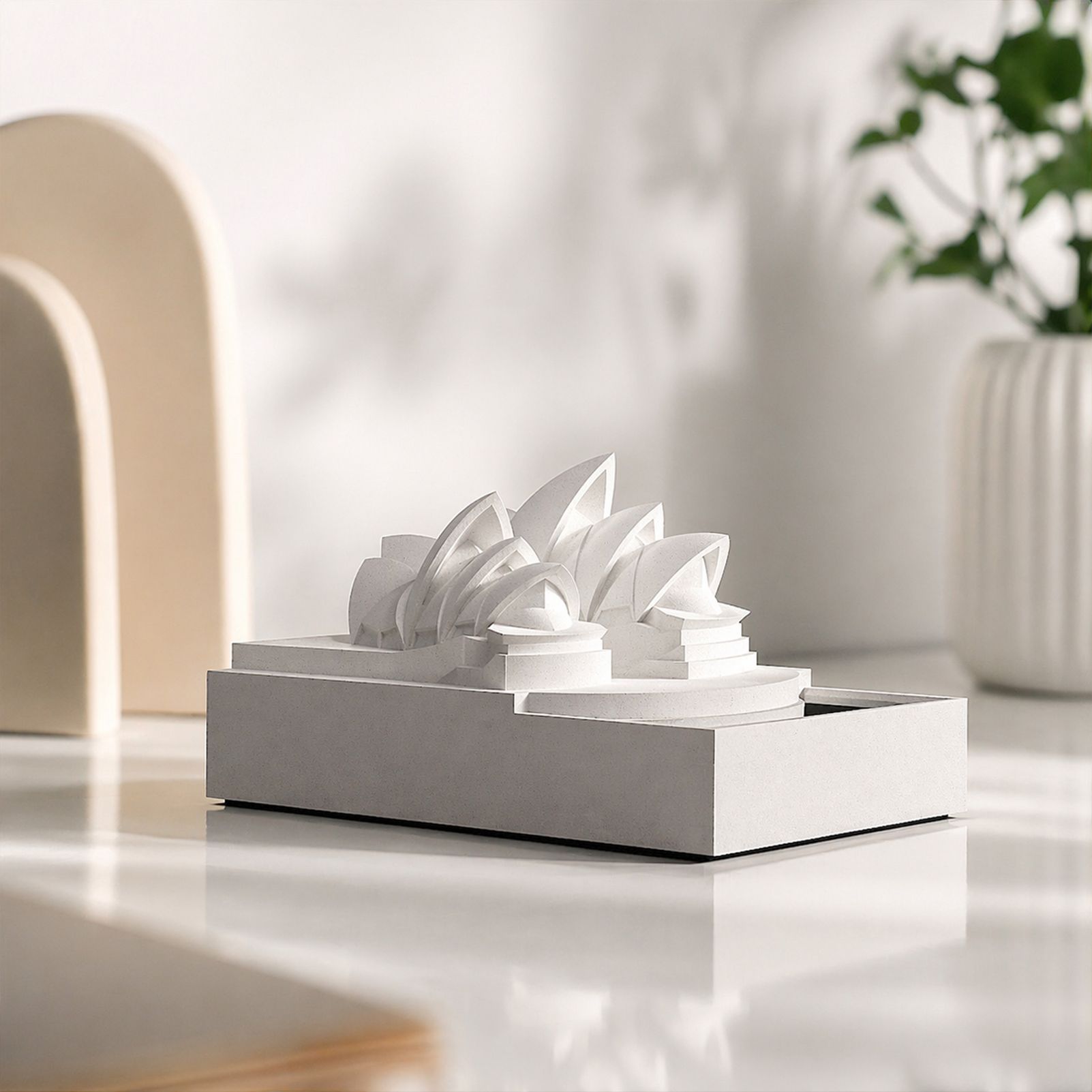 Sydney Opera House Concrete Model - Modern Architectural Sculpture Desktop Decor, Minimalist Cement Statue for Home Office Bookshelf, Unique Travel Souvenir & Housewarming Gift