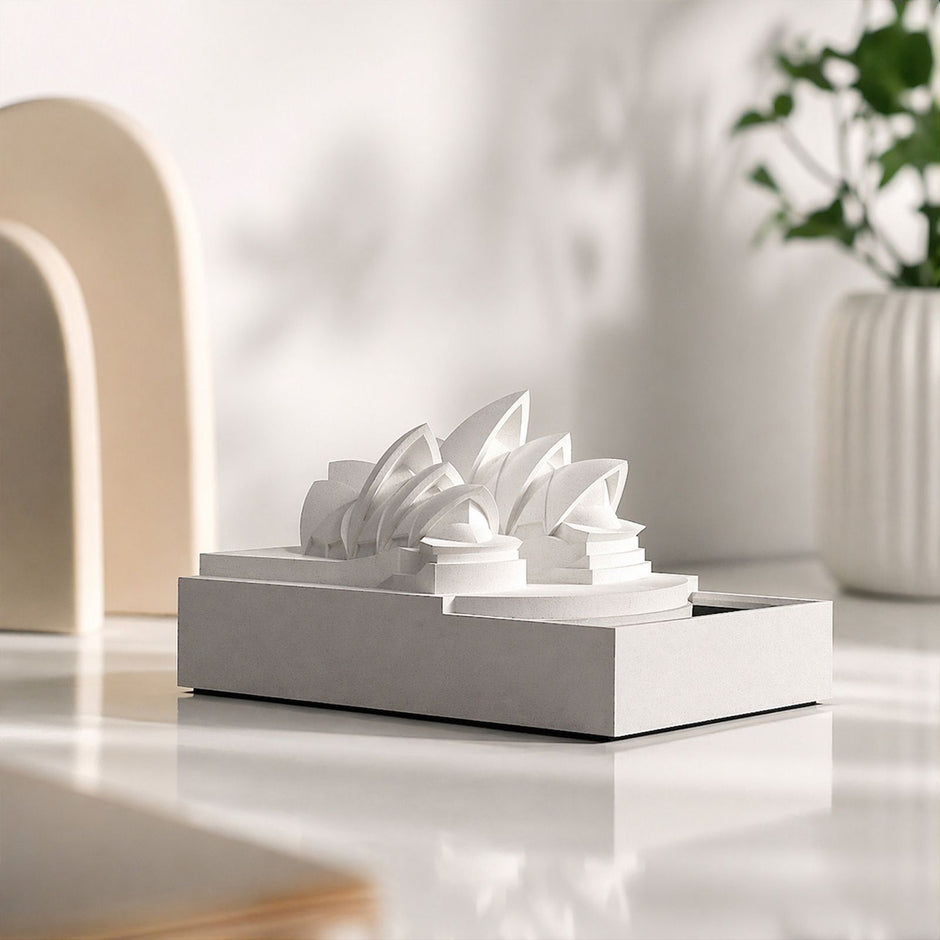 Sydney Opera House Concrete Model - Modern Architectural Sculpture Desktop Decor, Minimalist Cement Statue for Home Office Bookshelf, Unique Travel Souvenir & Housewarming Gift