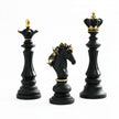 Luxury Resin Chess Piece Statues Set of 3 - King, Queen & Knight Horse Head Sculptures with Gold Trim - Classic Strategy Game Art Decor for Living Room, Study, Office & Bar Cabinet（Black）