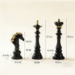 Luxury Resin Chess Piece Statues Set of 3 - King, Queen & Knight Horse Head Sculptures with Gold Trim - Classic Strategy Game Art Decor for Living Room, Study, Office & Bar Cabinet（Black）