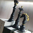 Luxury Resin Chess Piece Statues Set of 3 - King, Queen & Knight Horse Head Sculptures with Gold Trim - Classic Strategy Game Art Decor for Living Room, Study, Office & Bar Cabinet（Black）