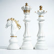 Luxury Resin Chess Piece Statues Set of 3 - King, Queen & Knight Horse Head Sculptures with Gold Trim - Classic Strategy Game Art Decor for Living Room, Study, Office & Bar Cabinet（White）
