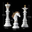Luxury Resin Chess Piece Statues Set of 3 - King, Queen & Knight Horse Head Sculptures with Gold Trim - Classic Strategy Game Art Decor for Living Room, Study, Office & Bar Cabinet（White）