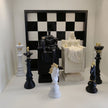 Luxury Resin Chess Piece Statues Set of 3 - King, Queen & Knight Horse Head Sculptures with Gold Trim - Classic Strategy Game Art Decor for Living Room, Study, Office & Bar Cabinet（White）