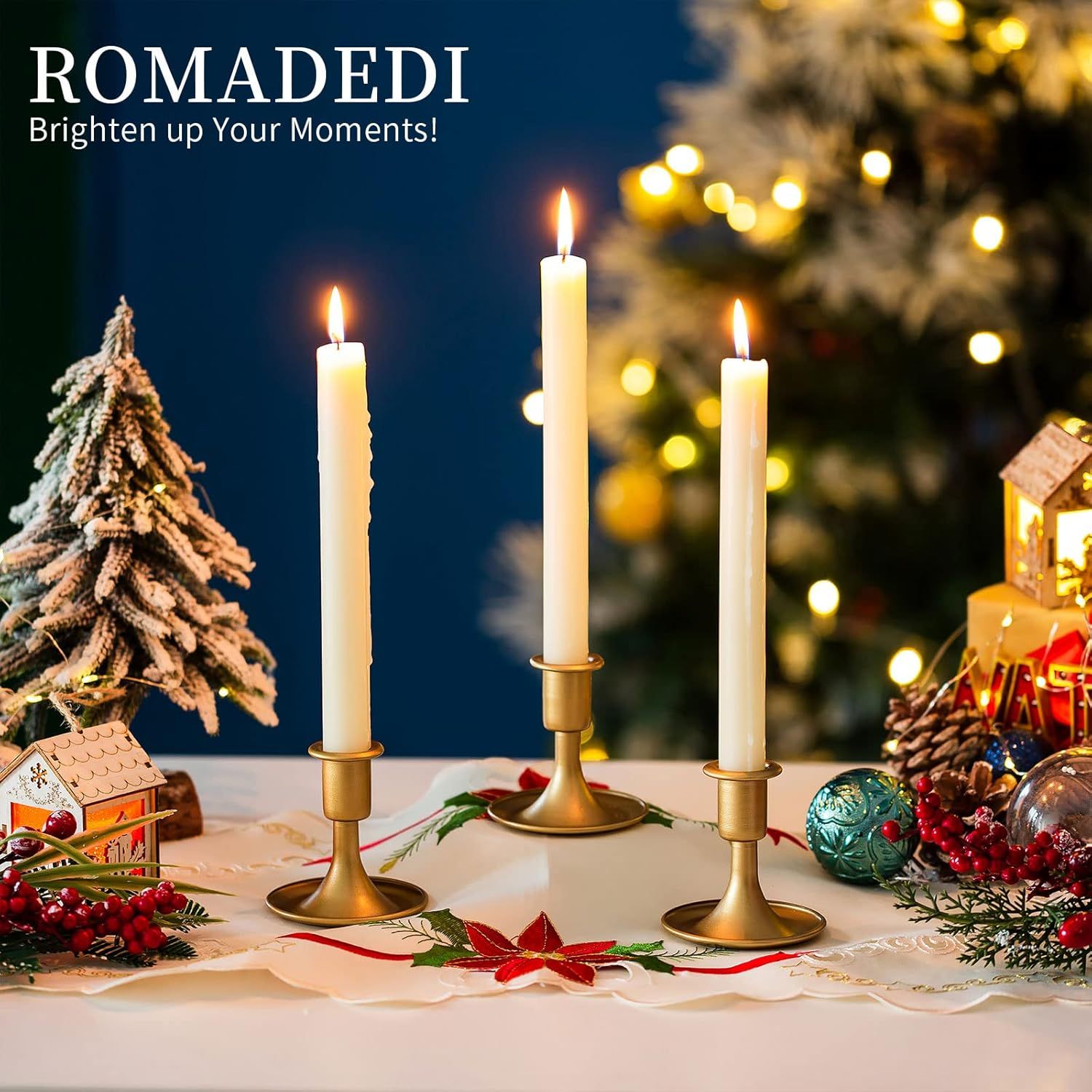 Candlestick Holders Taper Candle Holders,  Gold Candle Stick Candle Holder for Table Centerpiece, Wedding Reception, Festive Christmas Mantel Decoration or Home Decor, Set of 2