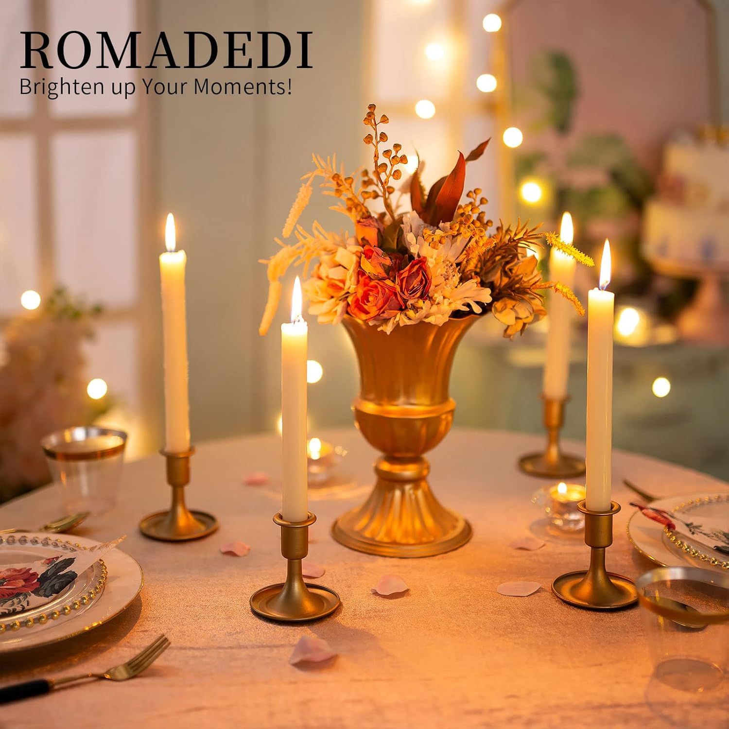 Candlestick Holders Taper Candle Holders,  Gold Candle Stick Candle Holder for Table Centerpiece, Wedding Reception, Festive Christmas Mantel Decoration or Home Decor, Set of 2