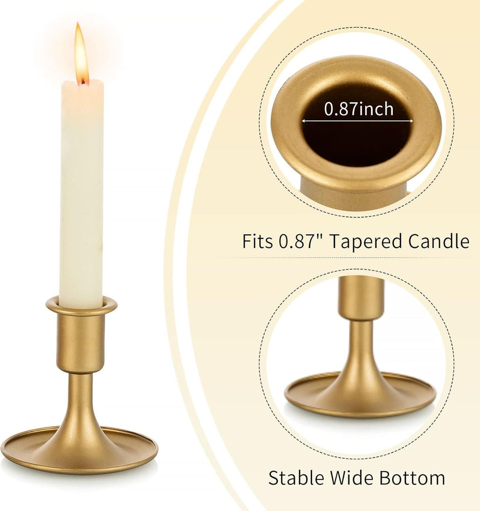 Candlestick Holders Taper Candle Holders,  Gold Candle Stick Candle Holder for Table Centerpiece, Wedding Reception, Festive Christmas Mantel Decoration or Home Decor, Set of 2