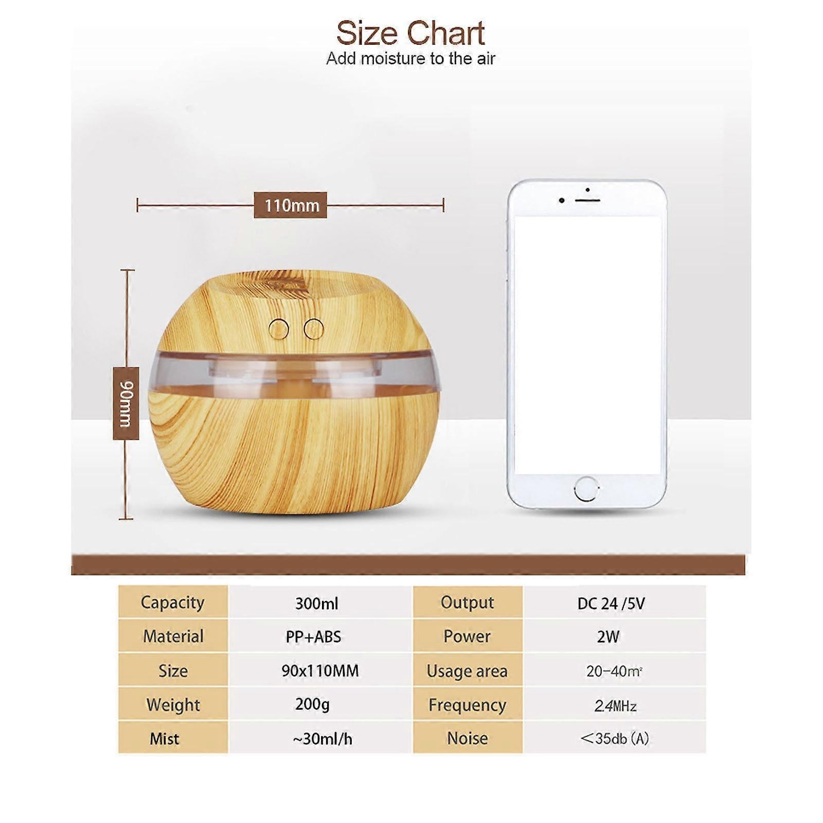 Wood Grain USB Humidifier, Round Aroma Diffuser, Mini Cool Mist Maker