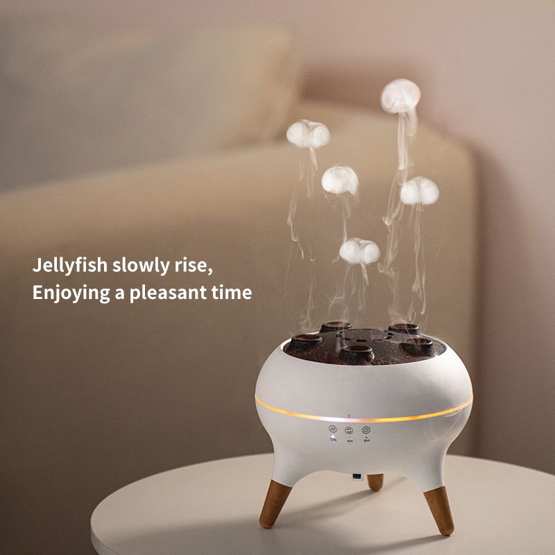 Jellyfish Smoke Ring Aroma Diffuser Humidifier, 7 Color Crack Night Light, Remote Control Timer Essential Oil Diffuser for Bedroom Desk