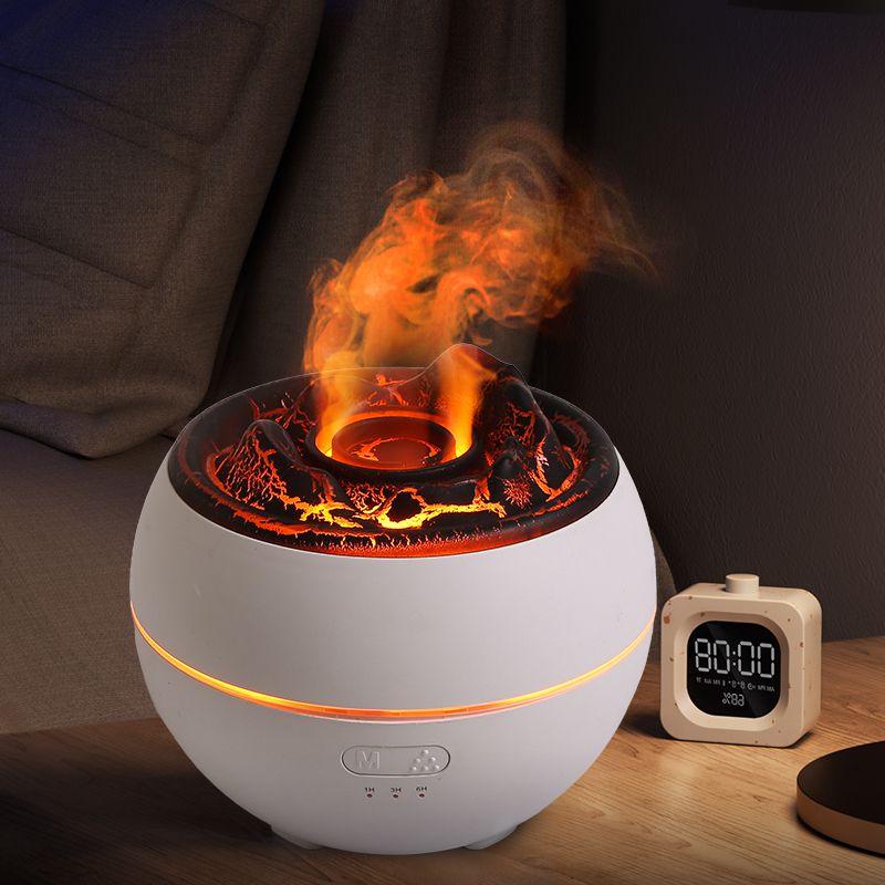 Volcano Flame Aroma Diffuser and Humidifier, 7-Color Changing Lava Fire Essential Oil Diffuser with Timer, 360ml for Home, Bedroom, or Desk – White