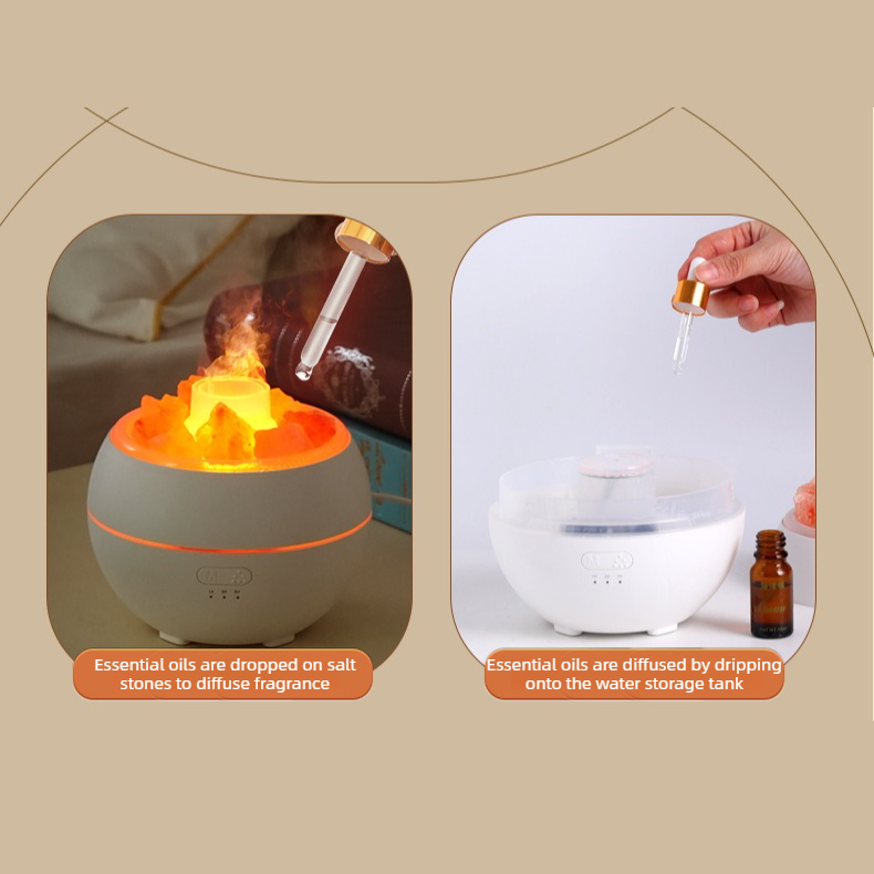 Himalayan Salt Stone Flame Aroma Diffuser, 4 in 1 Essential Oil Humidifier with Warm Night Light, Timer Ultrasonic Cool Mist Diffuser for Home Bedroom