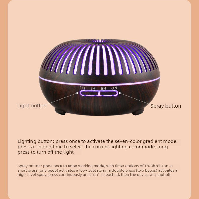 550ML Wood-Grain Aroma Diffuser and Humidifier with Bluetooth Speaker, 7-Color LED Night Light, Remote Control, Timer, and Auto Shut-Off – Light Wood