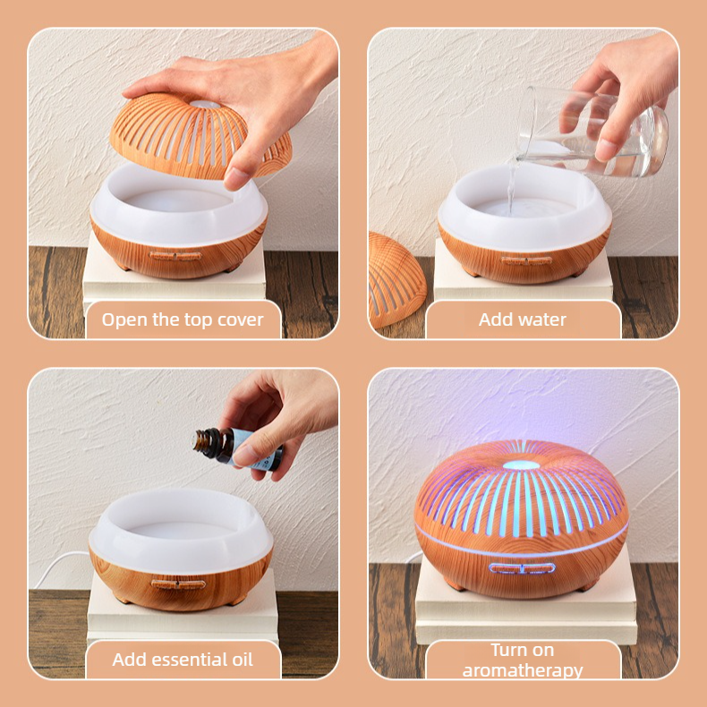 550ML Wood-Grain Aroma Diffuser and Humidifier with Bluetooth Speaker, 7-Color LED Night Light, Remote Control, Timer, and Auto Shut-Off – Light Wood