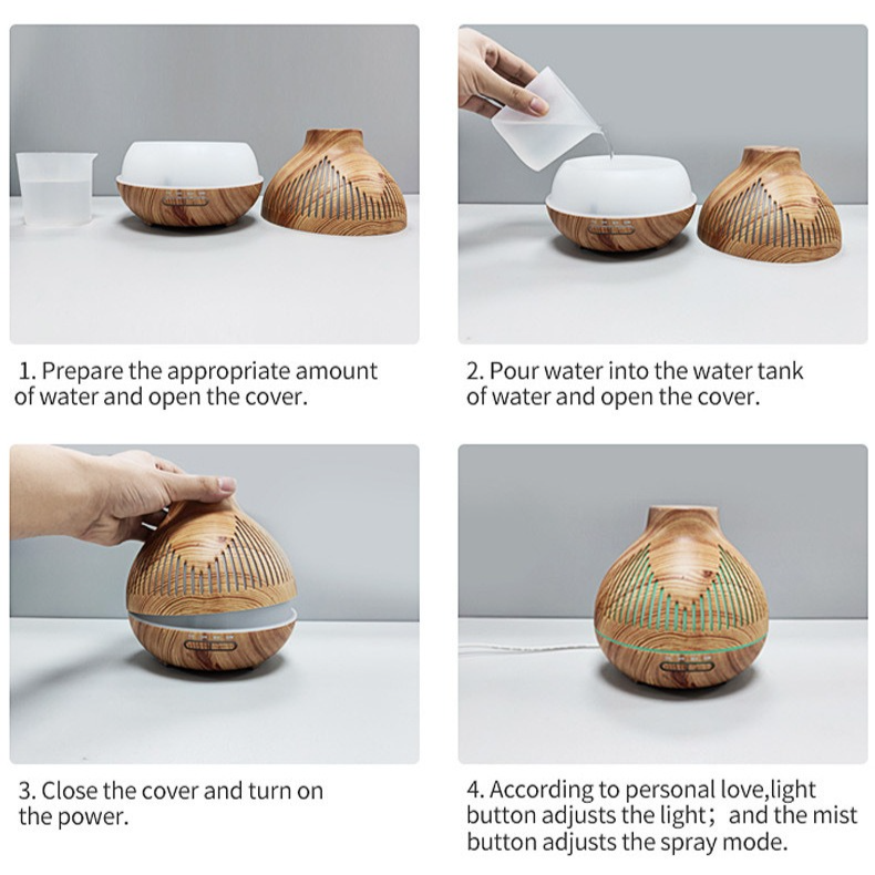 (2-Pack) 500mL Wood-Grain Ultrasonic Diffuser and Humidifier, 7-Color LED Night Light with Timer, for Home, Bedroom, or Office (10–30㎡) – Light Wood