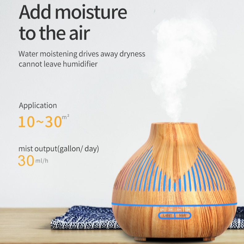 (2-Pack) 500mL Wood-Grain Ultrasonic Diffuser and Humidifier, 7-Color LED Night Light with Timer, for Home, Bedroom, or Office (10–30㎡) – Light Wood