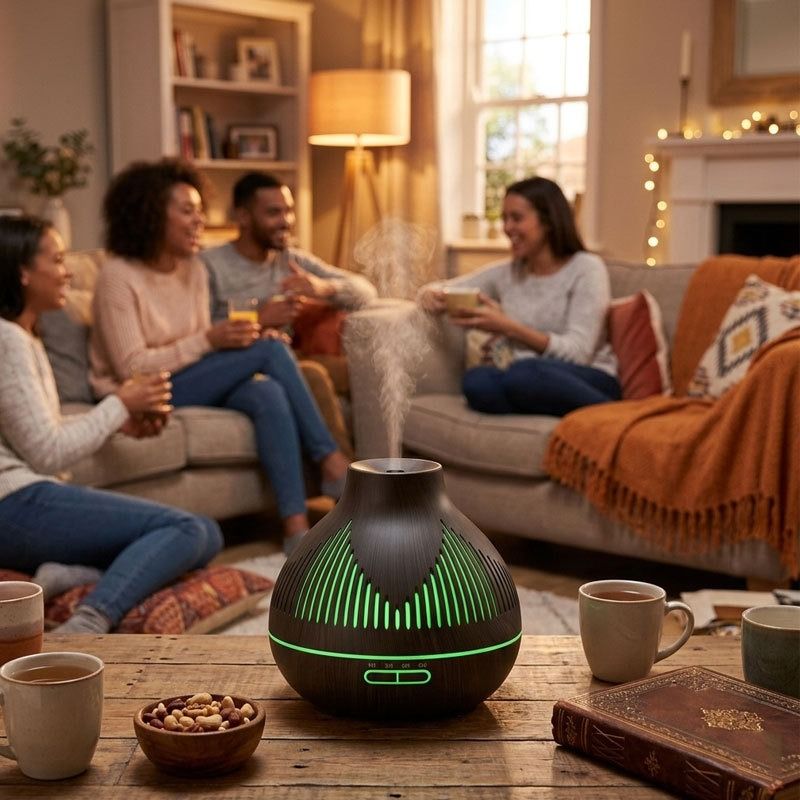 (2-Pack) 500mL Wood-Grain Ultrasonic Diffuser and Humidifier, 7-Color LED Night Light with Timer, for Home, Bedroom, or Office (10–30㎡) – Light Wood
