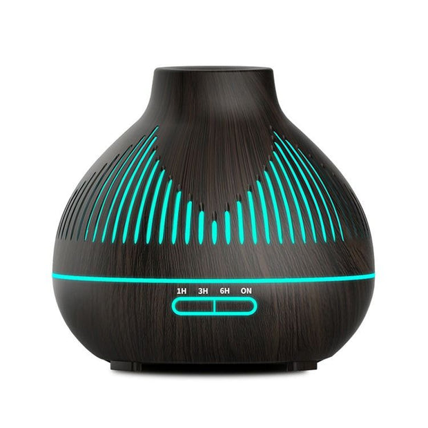 (2-Pack) 500mL Wood-Grain Ultrasonic Diffuser and Humidifier, 7-Color LED Night Light with Timer, for Home, Bedroom, or Office (10–30㎡) – Dark Wood