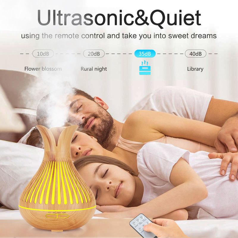Wood Grain Flower Vase Diffuser and Humidifier, 7-Color LED Light, Timer, and Remote Control, 500 mL Ultrasonic Aroma Diffuser—Dark Wood