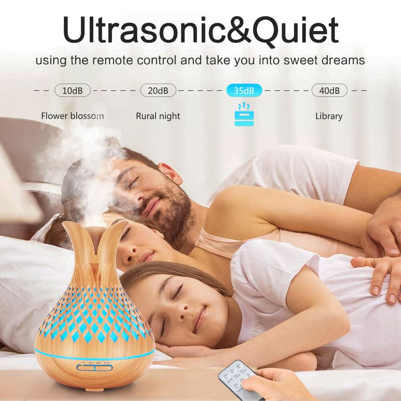 500ML Diamond Hollow Wood Grain Diffuser Humidifier, 7-Color LED Night Light, Remote Control, Timer, Continuous & Intermittent Mist - Light Wood