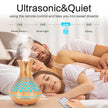 500ML Diamond Hollow Wood Grain Diffuser Humidifier, 7-Color LED Night Light, Remote Control, Timer, Continuous & Intermittent Mist - Light Wood