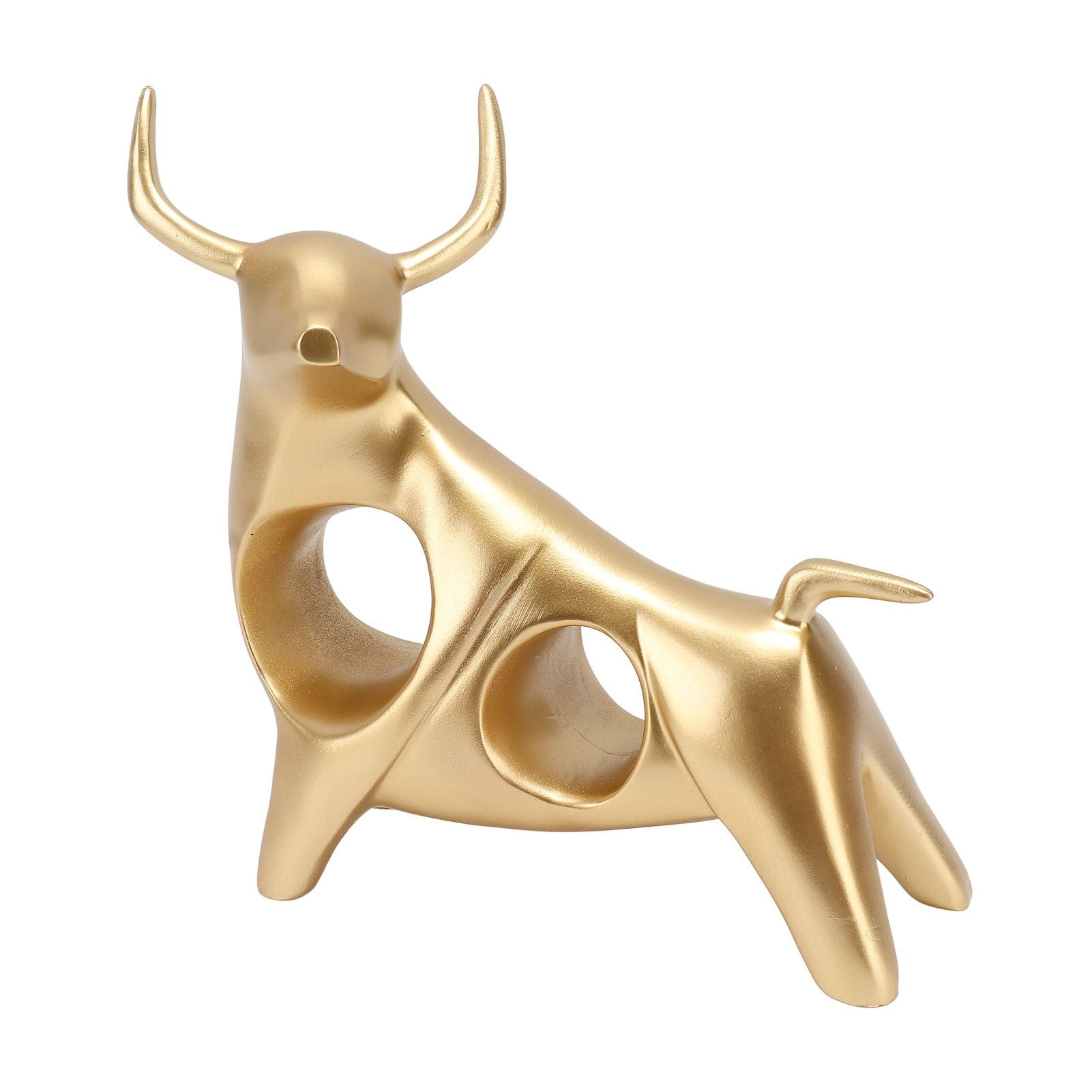 Golden Bull Sculpture Resin Hollow Lucky FengShui Bull Statue Crafts Figurine for Office Home Desktop Decorations