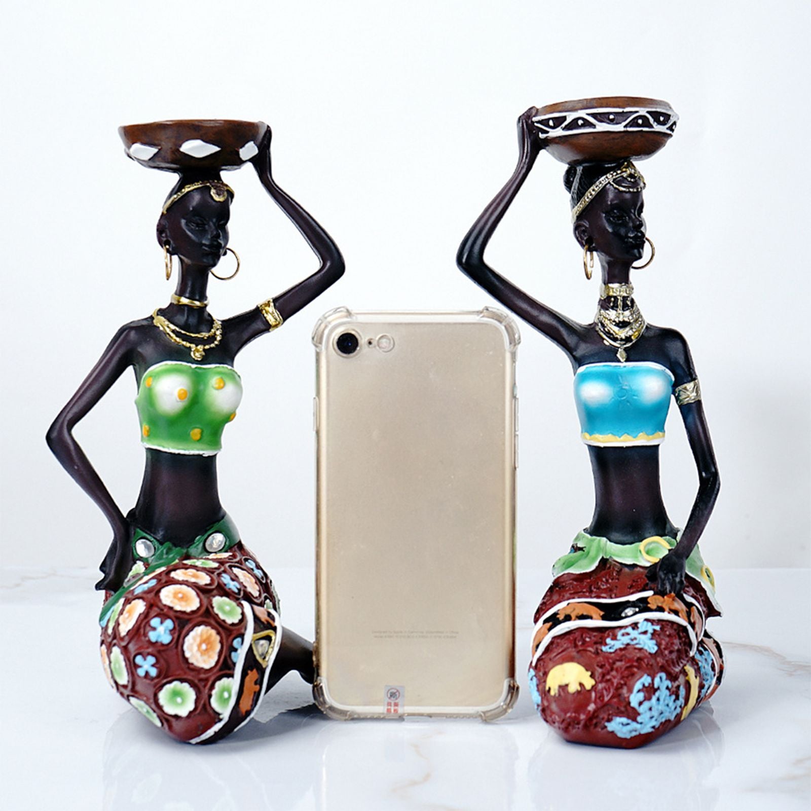 2PCS Vintage African Women Statue Candle Holders Resin Figurines Fits Up to 3.5cm Diameter Candles