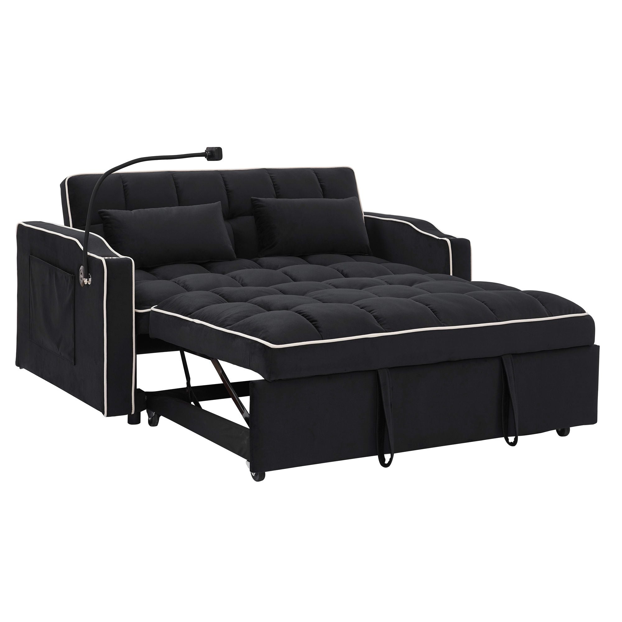 Fashionable Modern and Multi-functional Foldable Velvet Sofa Bed - Light Grey