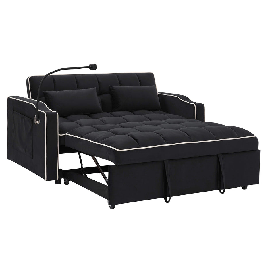 Fashionable Modern and Multi-functional Foldable Velvet Sofa Bed - Beige