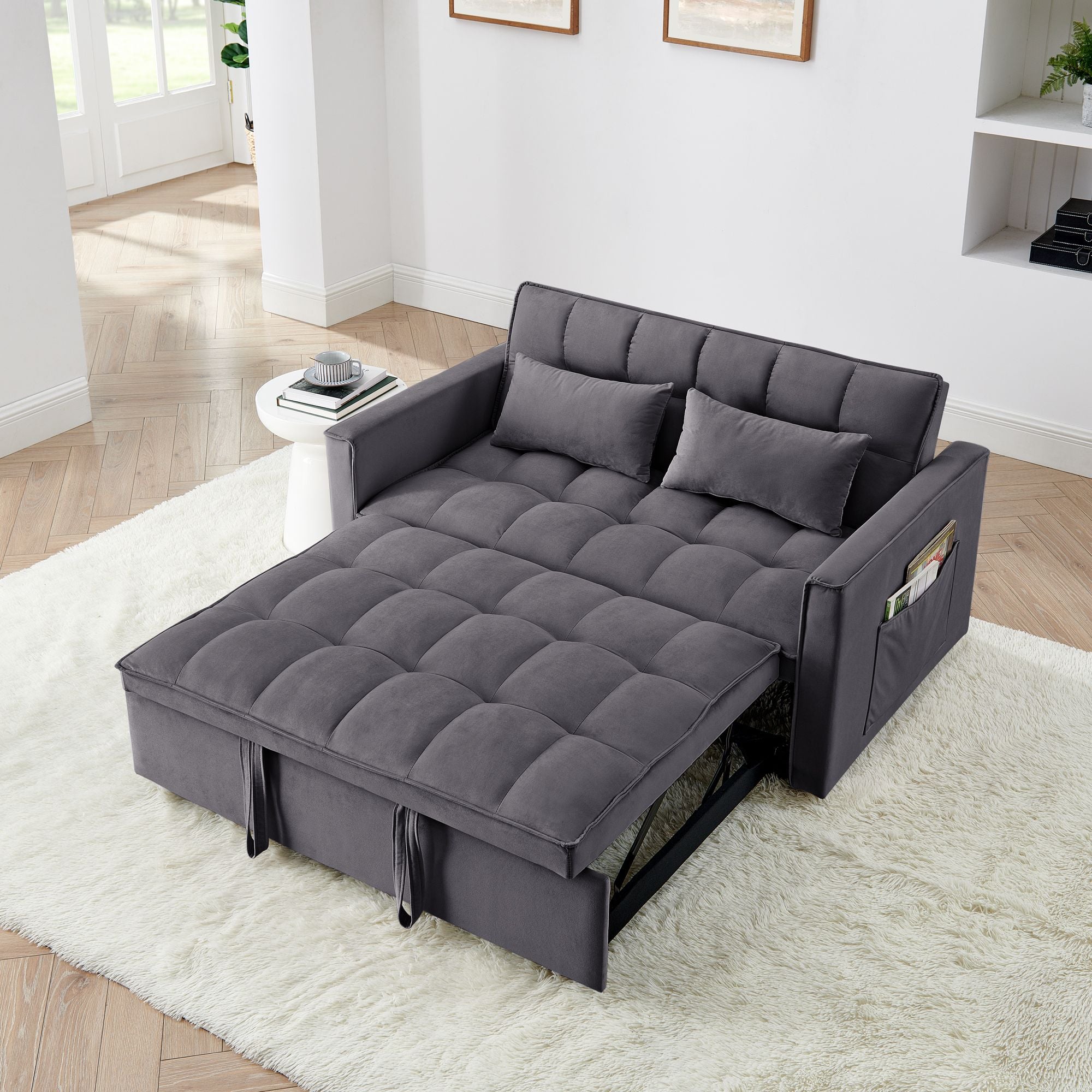 Fashionable Modern and Multi-functional Foldable Velvet Sofa Bed - Blue