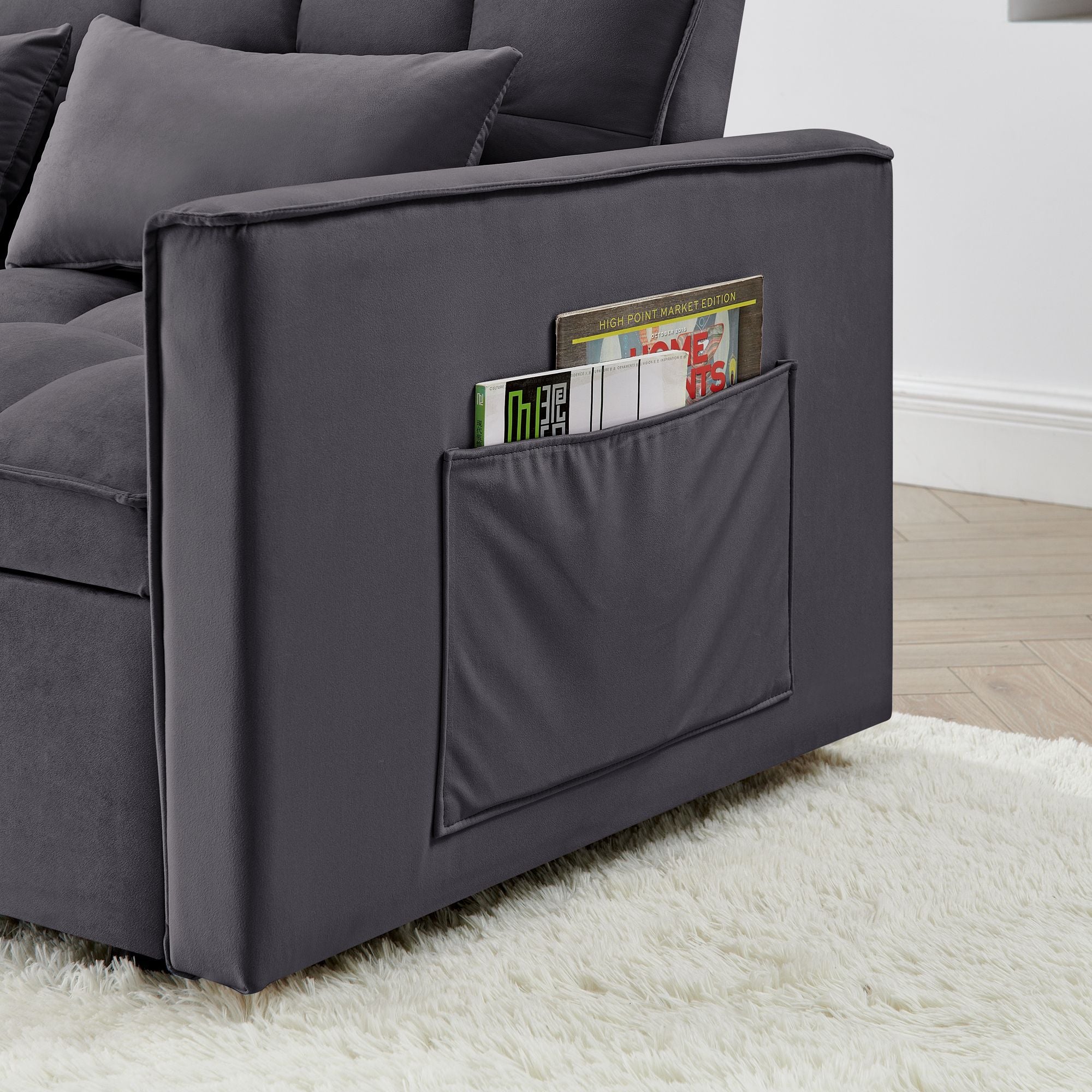 Fashionable Modern and Multi-functional Foldable Velvet Sofa Bed - Blue