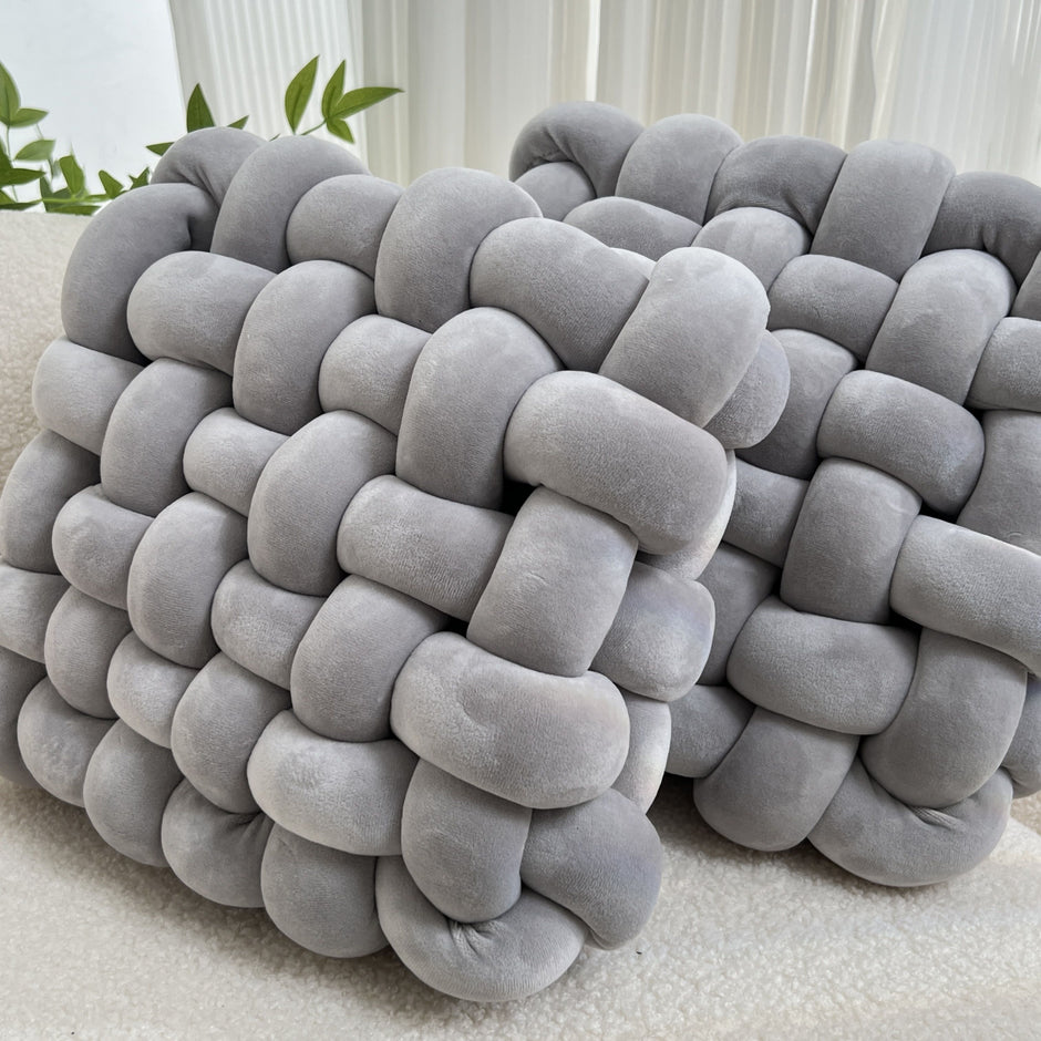 Gray Yellow braided sofa cushions, modern throw pillows, stylish sofa decor, comfortable home accessories, living room cushions, Australian home decor, durable sofa cushions, grey decorative pillows