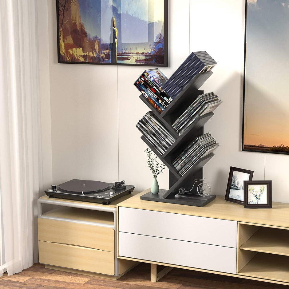 CARLA HOME 5-Tier Tree Bookshelf Storage Rack for Home Office or Bedroom (Black)