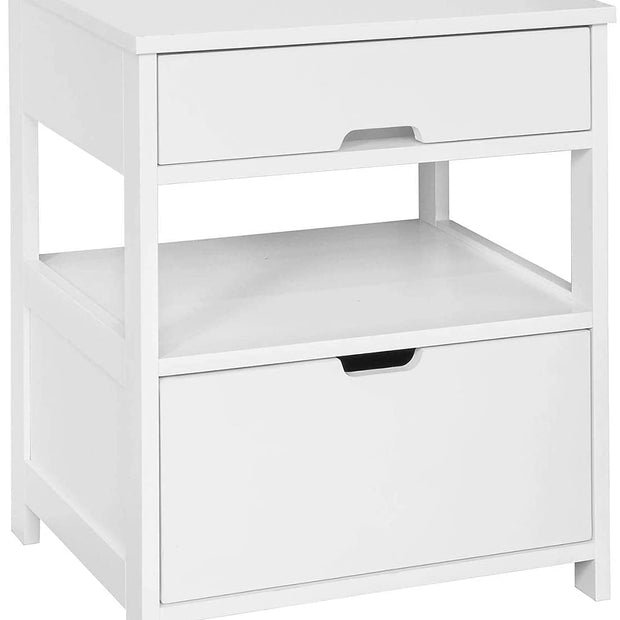 White Bedside Table with 2 Drawers