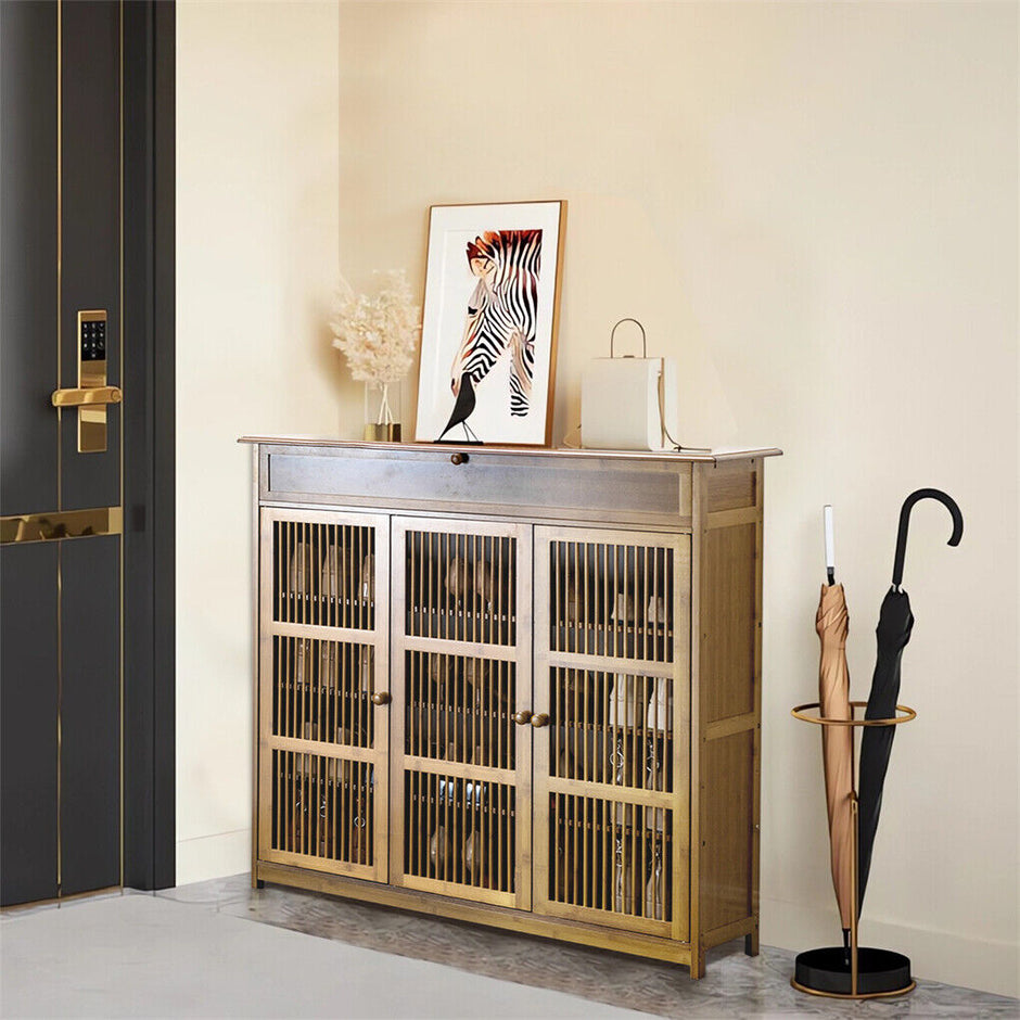XXL 4-Tier Bamboo Shoe Rack Cabinet with Doors, Drawers