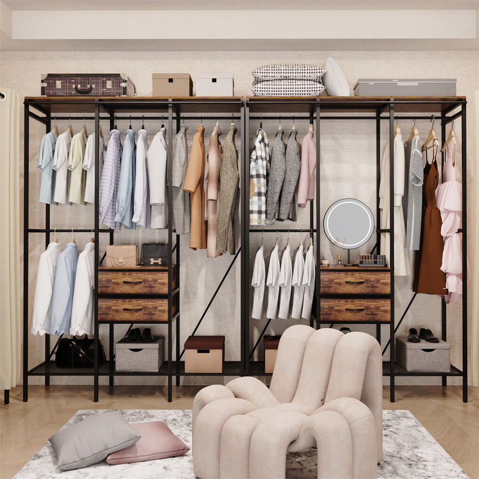 XXL Heavy Duty Wardrobe Closet w/ Shelf, Drawer & Rack