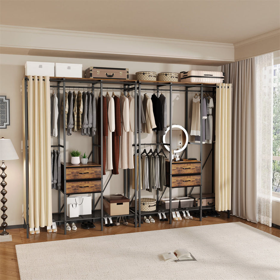 XXL Heavy Duty Wardrobe Closet w/ Shelf, Drawer & Rack