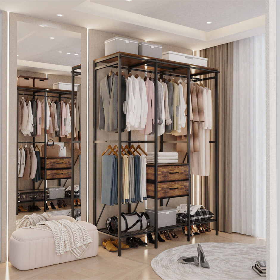 XXL Heavy Duty Wardrobe Closet w/ Shelf, Drawer & Rack