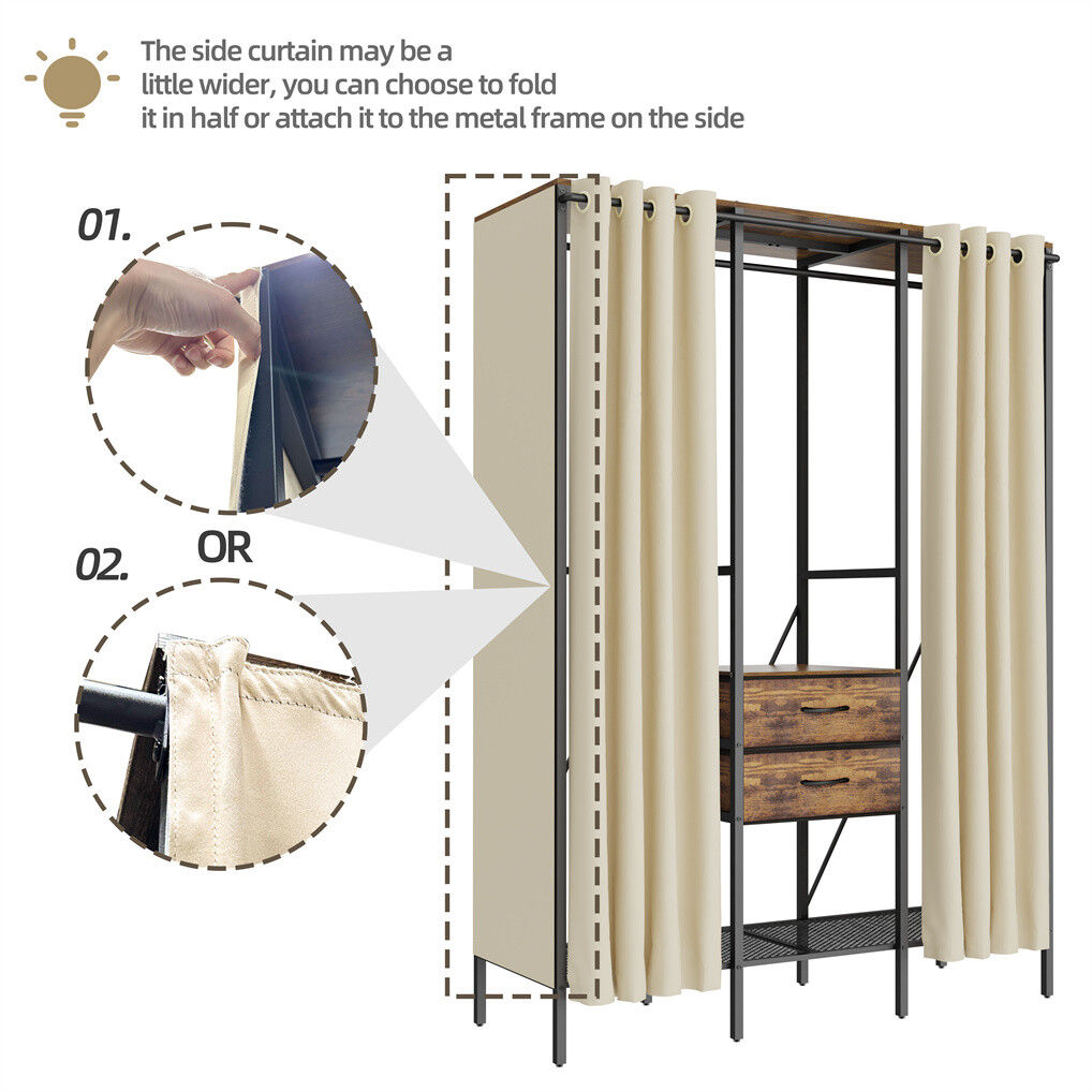 XXL Heavy Duty Wardrobe Closet w/ Shelf, Drawer & Rack