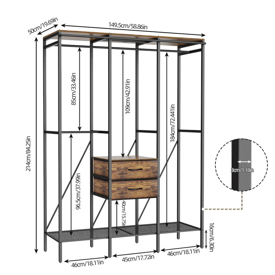 XXL Heavy Duty Wardrobe Closet w/ Shelf, Drawer & Rack
