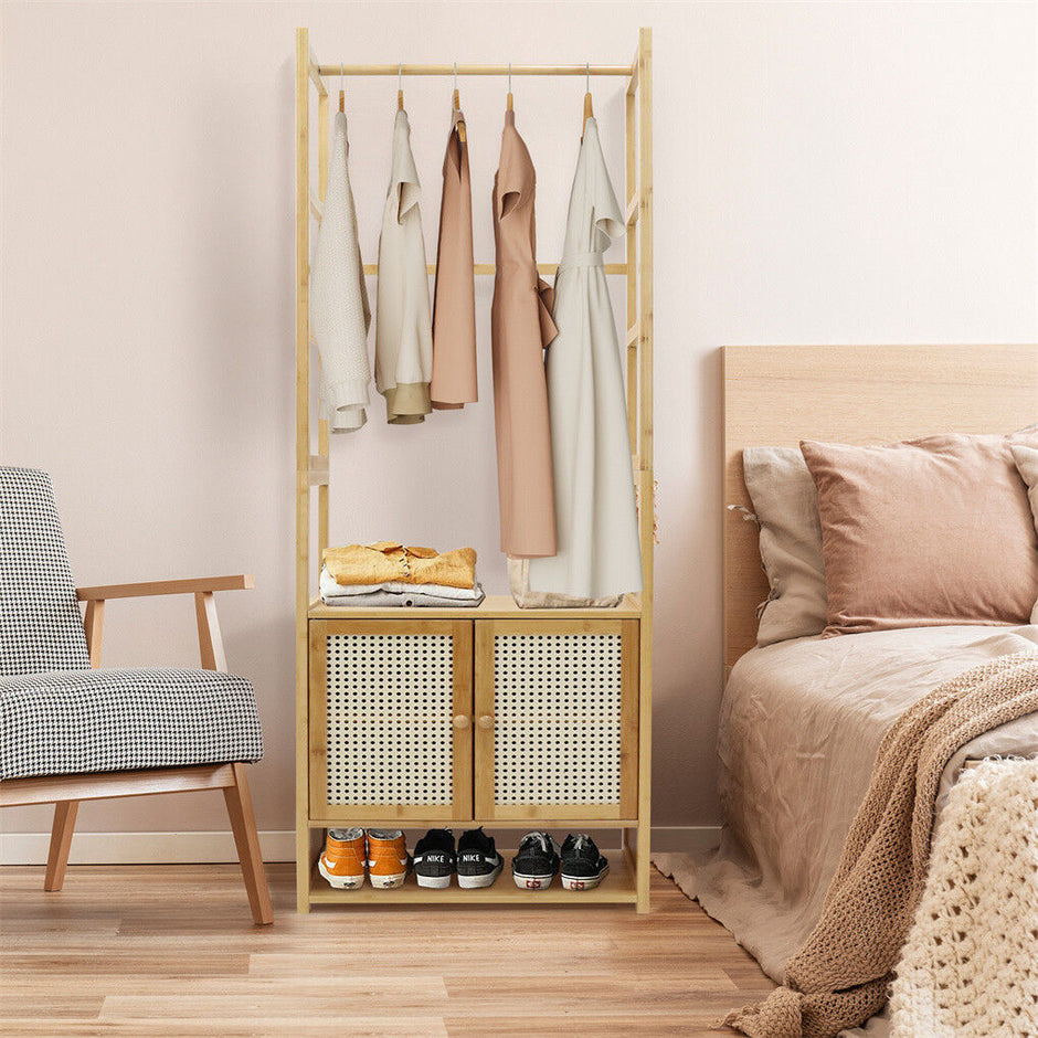 Bamboo Clothes Rack Coat Stand 168cm High Polish 53cm Length