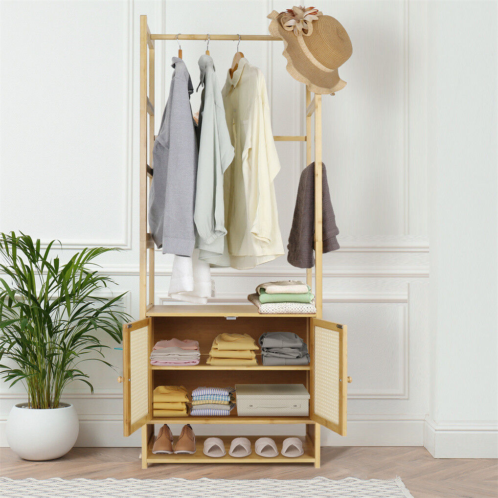 Bamboo Clothes Rack Coat Stand 168cm High Polish 53cm Length